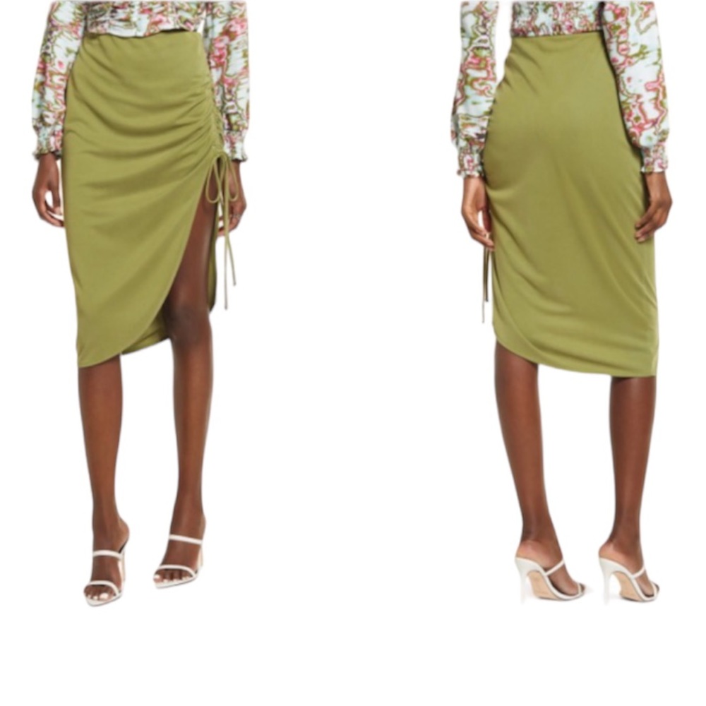 Nordstrom Open Edit Ruched Side Skirt in Olive Avocado